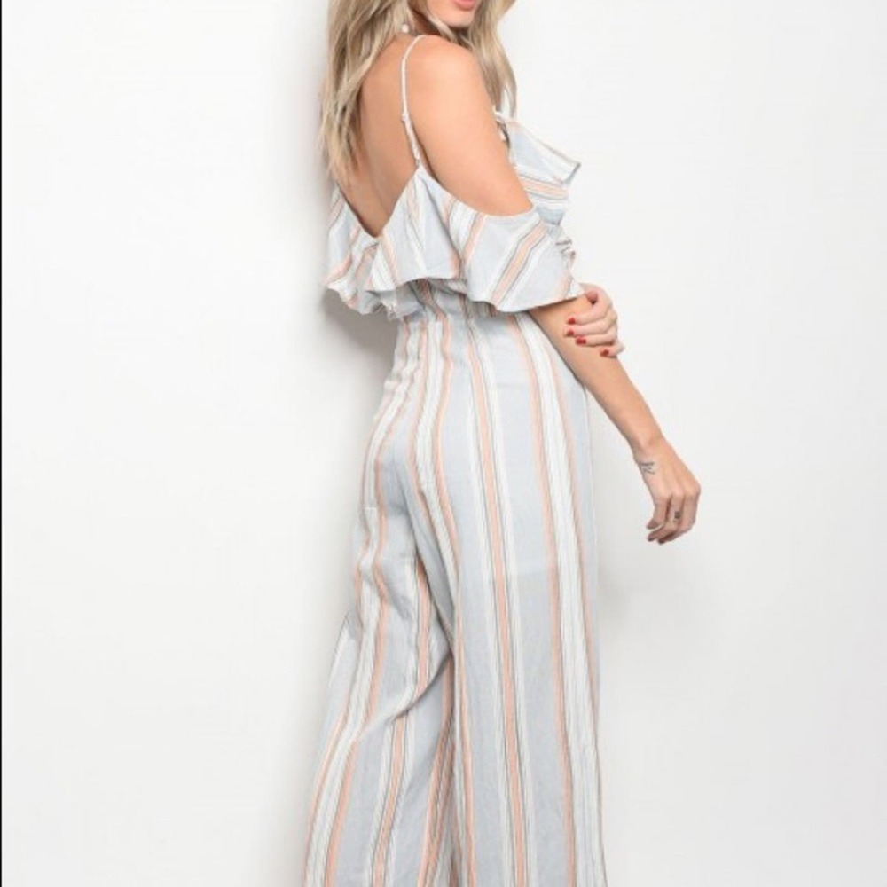 Striped Ruffle Jumpsuit Wide Leg - Picture 3 of 6
